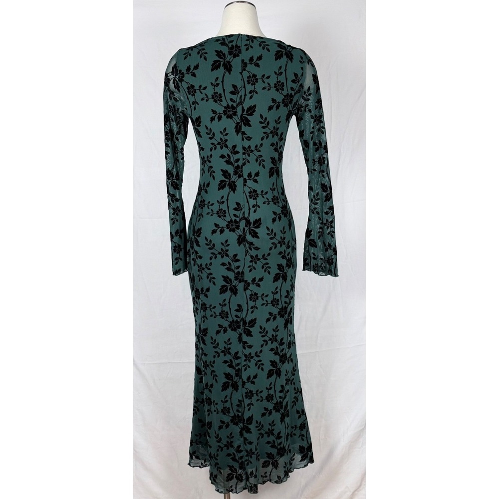 Pretty Garden Maxi Dress S Green Velvet Burnout Long Bell Sleeve Whimsigoth - Picture 6 of 14